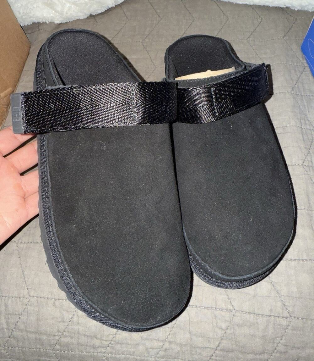 NEW UGG Goldenstar Clogg Tasman Black Suede Shearling Lined Womens 8.5